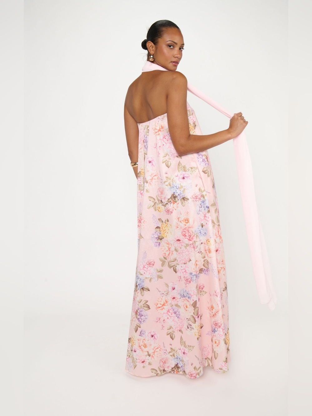 Show Me Your Mumu Tinsley Tube Maxi Dress size XL powder pink taffeta floral - Picture 6 of 7